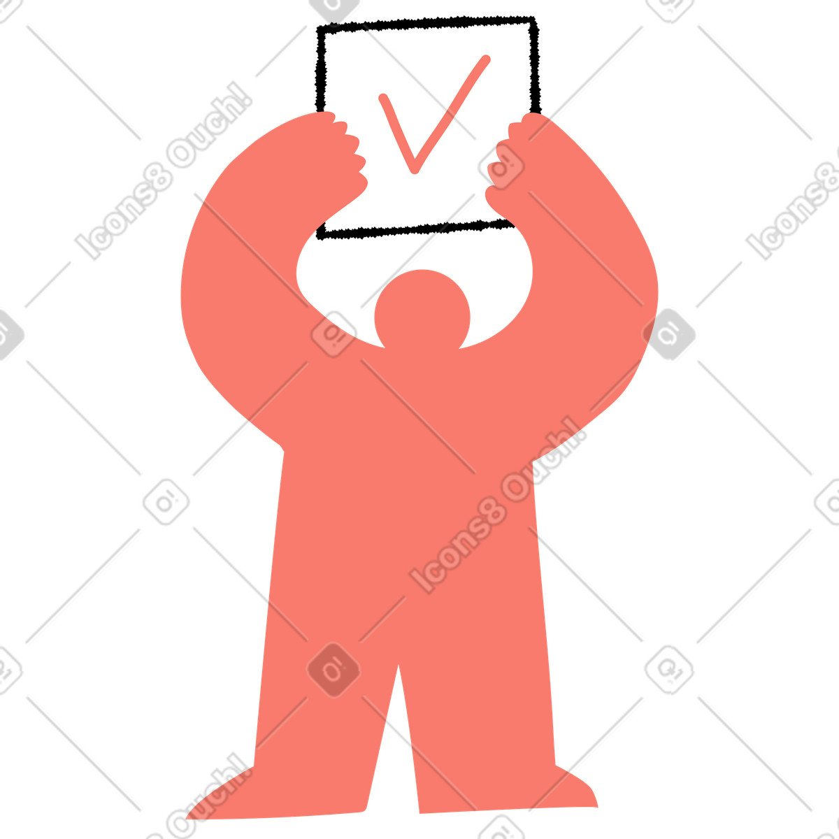 Person holding completed task box with red checkmark above-Illustration im Bold People-Stil als Download in PNG, SVG