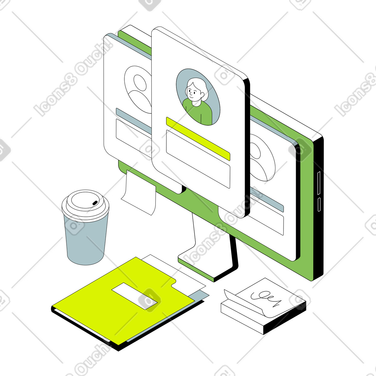下载 Isometric 风格的 在线招聘和浏览简历 插画，支持 PNG、SVG 格式