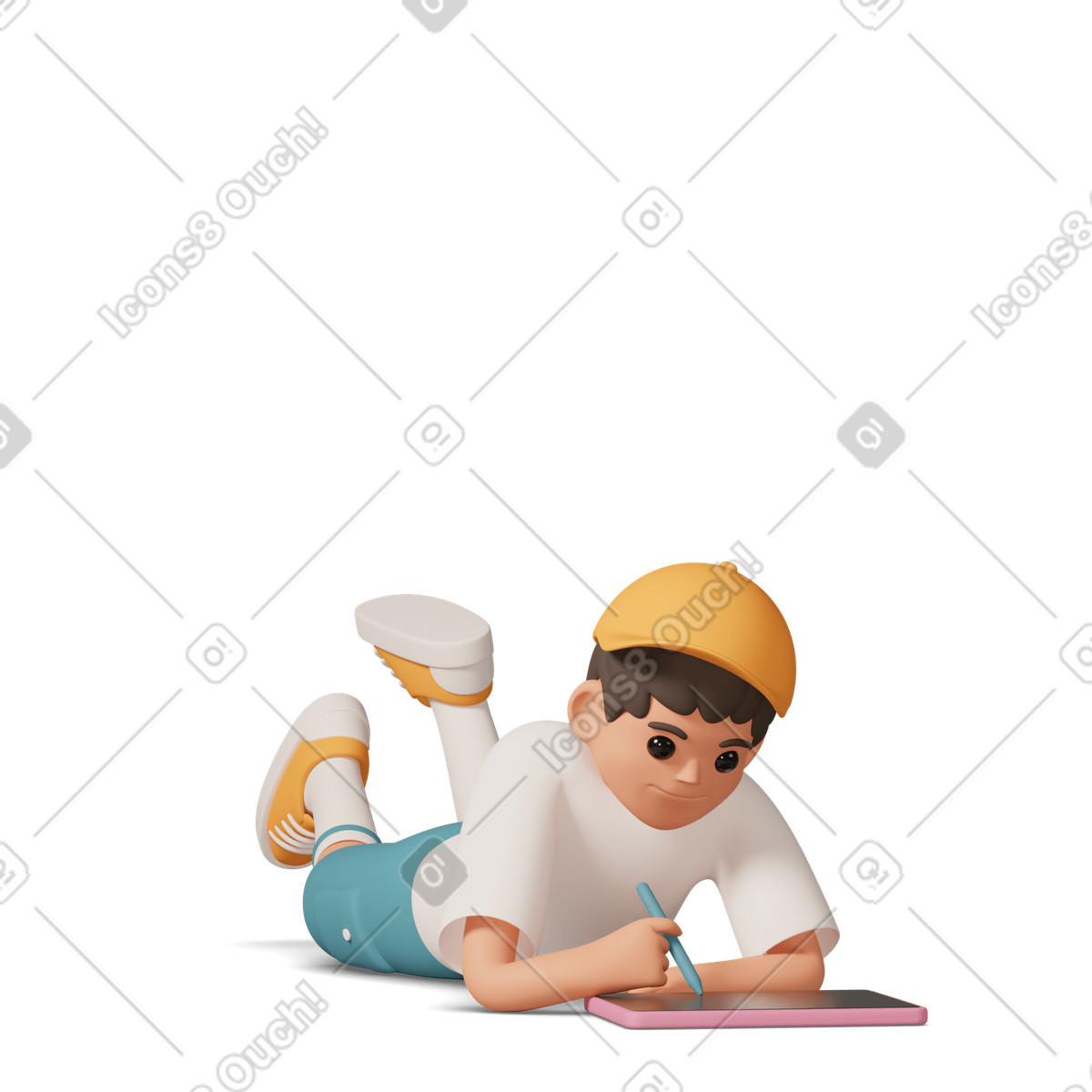 3D Casual life スタイルの Little boy watching tablet のイラストをPNG、SVG形式でダウンロード