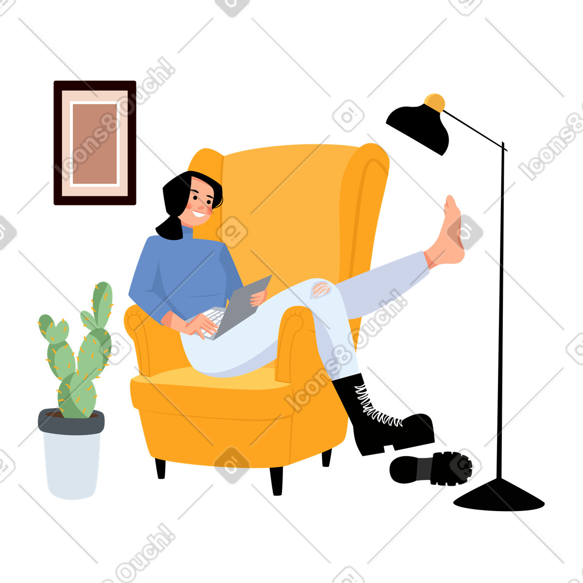 Ilustração de Mulher trabalhando em casa como freelance no estilo Lagom para baixar PNG, SVG