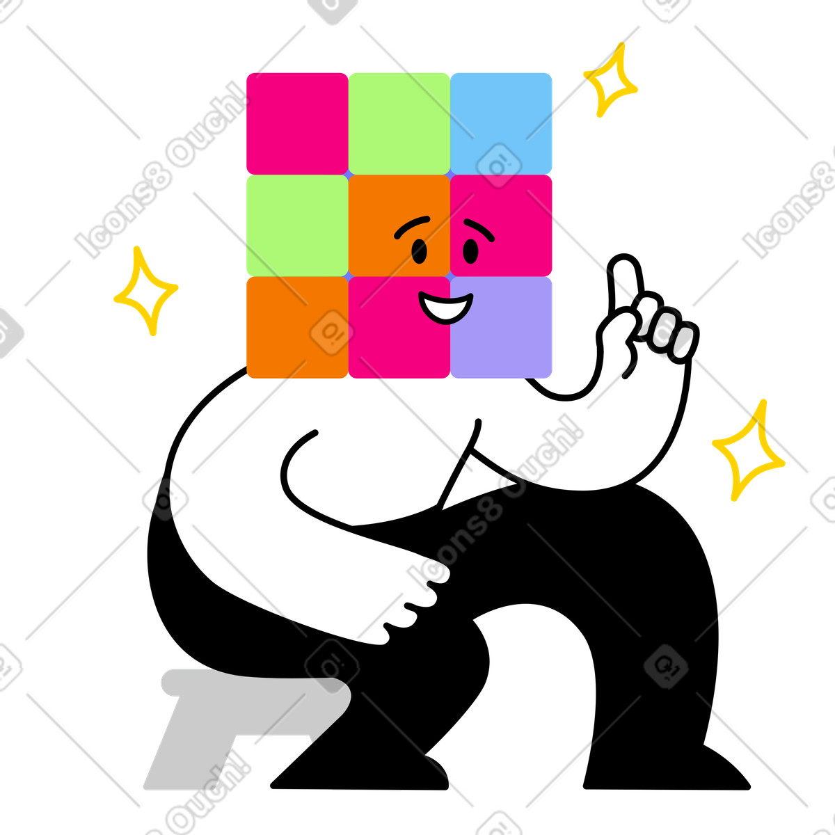 Creative problem-solving with puzzle head character illustration in Giggle style download in PNG, SVG