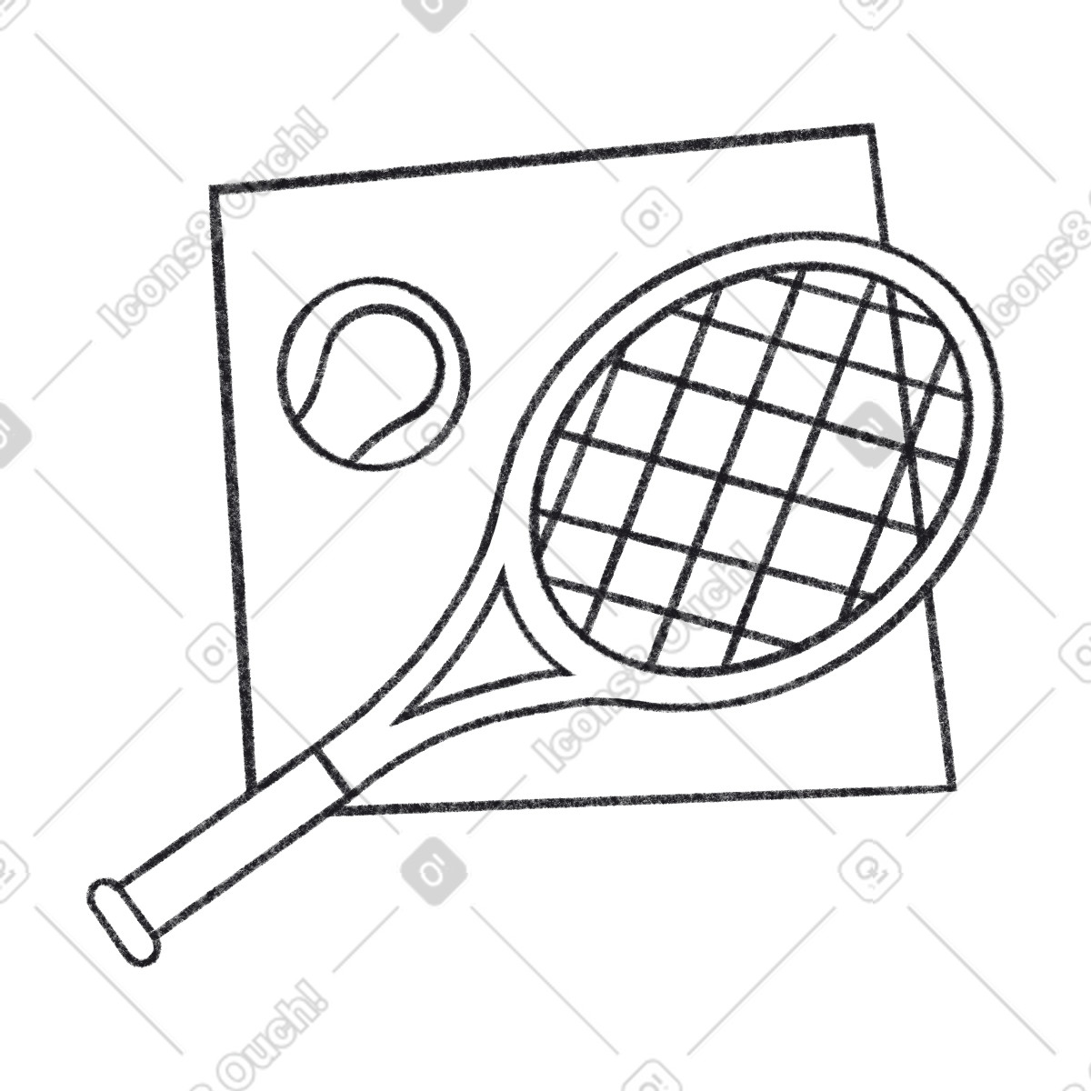 Racket and tennis ball on square illustration in Bonbon Line style download in PNG, SVG