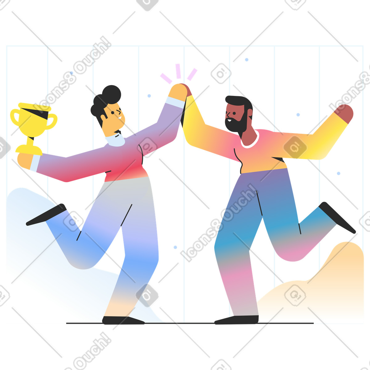 Men are happy to win illustration in Marginalia style download in PNG, SVG