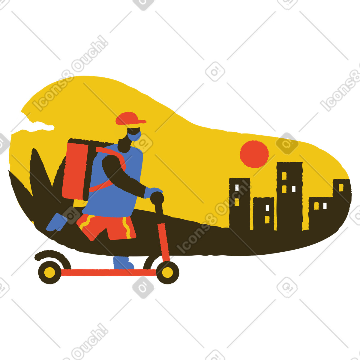 Ragazzo delle consegne in fretta illustrazione stile Bermuda scarica PNG, SVG