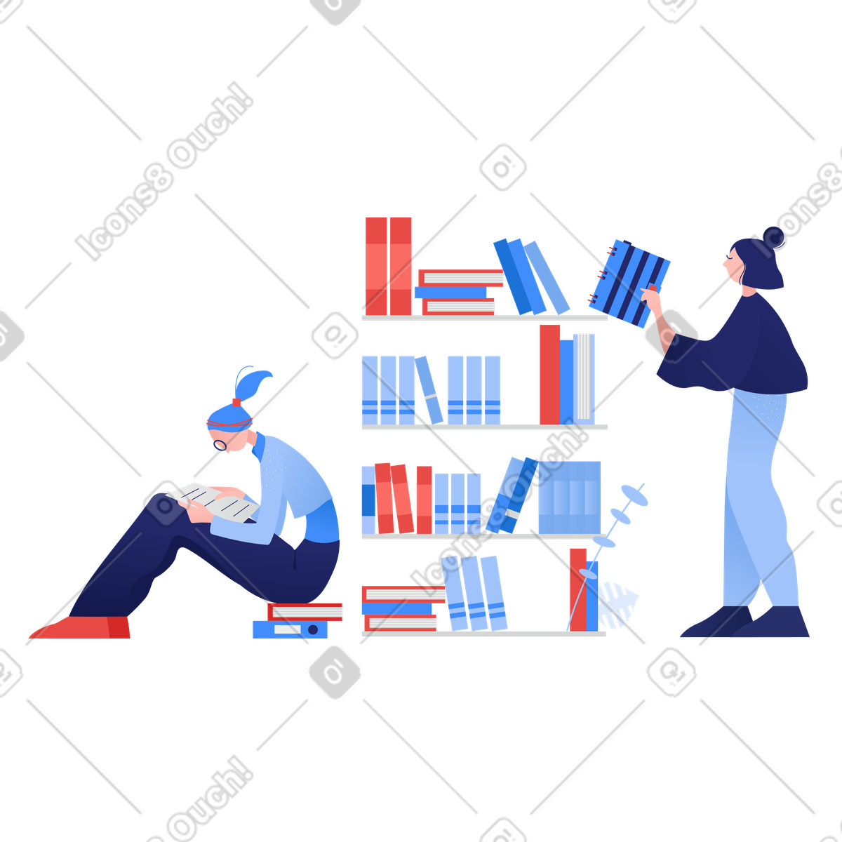 People studying in library illustration in Clip style download in PNG, SVG