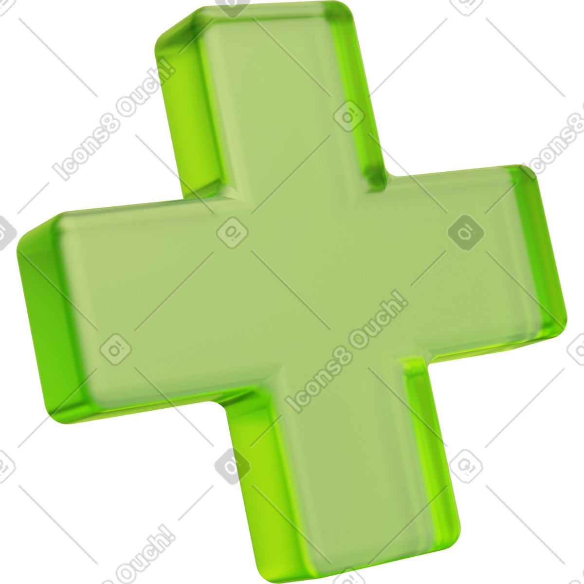 Plus sign icon, green glass cross, math symbol illustration in 3D Playful style download in PNG, SVG