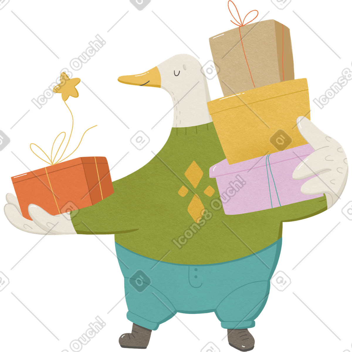 Illustration Oie avec coffrets cadeaux dans le style Goose à télécharger aux formats PNG, SVG