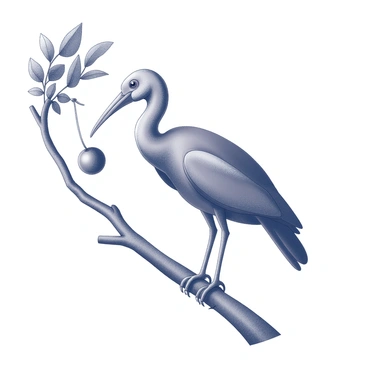 A moa bird pecking at low-hanging fruit on a sturdy tree branch