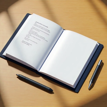 An open bank book lying on a wooden table, displaying a recent deposit entry on the left-hand page. The bank book has a navy blue cover with a smooth texture. The deposit details are clearly printed, showing the date, amount, and a brief description of the transaction in a clean, legible font. The right-hand page is blank, waiting for future entries. A small pen sits beside the bank book, with its cap off, positioned to the right of the book. Soft natural light illuminates the scene, creating subtle shadows on the table.