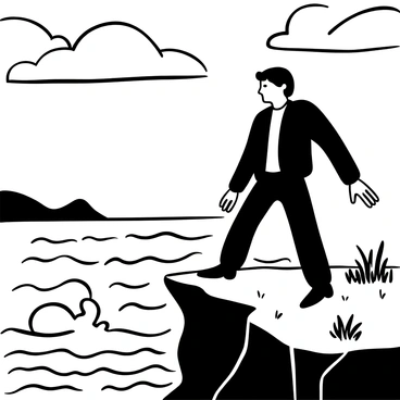 Frankenstein's monster standing on the edge of a rugged cliff, with its large, imposing figure silhouetted against the sky. The sea below is turbulent, with crashing waves and foamy crests. The wind blows fiercely, creating ripples in the monster's clothing and causing its posture to reflect a sense of contemplation. Dark storm clouds gather overhead, enhancing the dramatic atmosphere of the scene. The rocky terrain of the cliff is jagged and uneven, with sparse patches of grass peeking through the cracks.
