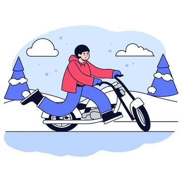 A biker slipping over an icy patch on a wintry road