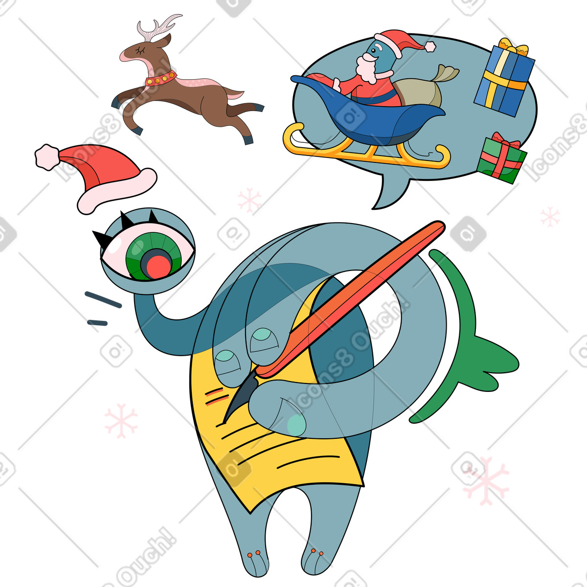 Schreiben an den weihnachtsmann-Illustration im Surr-Stil als Download in PNG, SVG