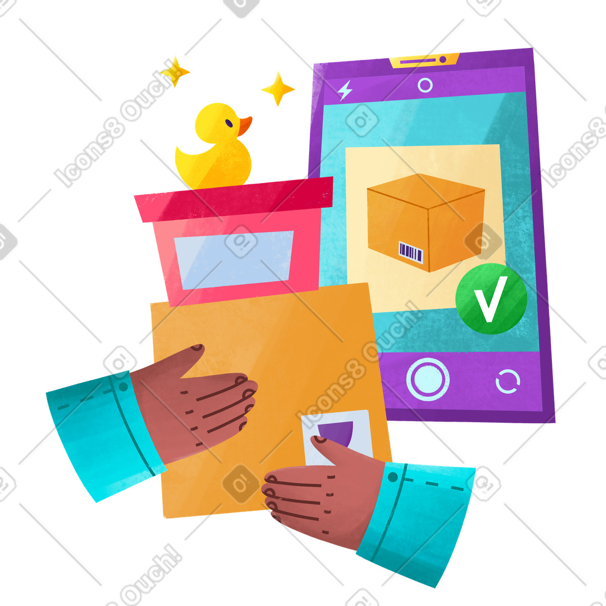 Online order completed illustration in Bonbon style download in PNG, SVG