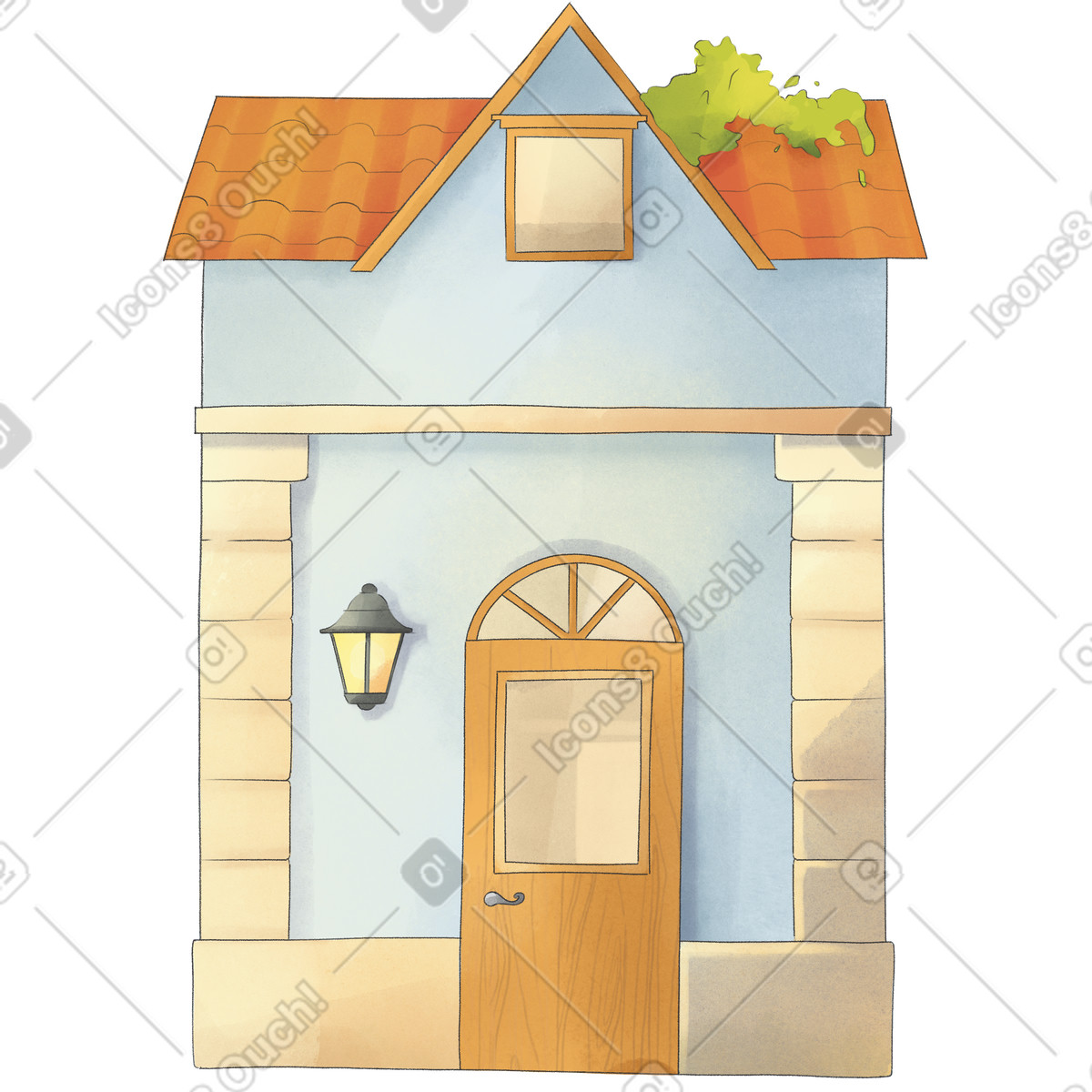 Blue house with ivy on the roof illustration in Seasons style download in PNG, SVG