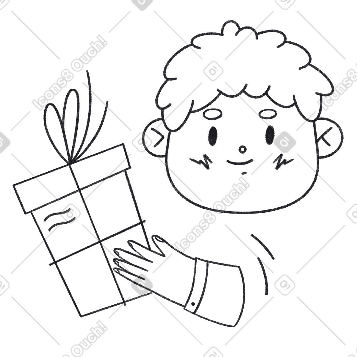 Illustration L'homme sourit et tient un cadeau dans sa main. le style Bonbon Line à télécharger aux formats PNG, SVG