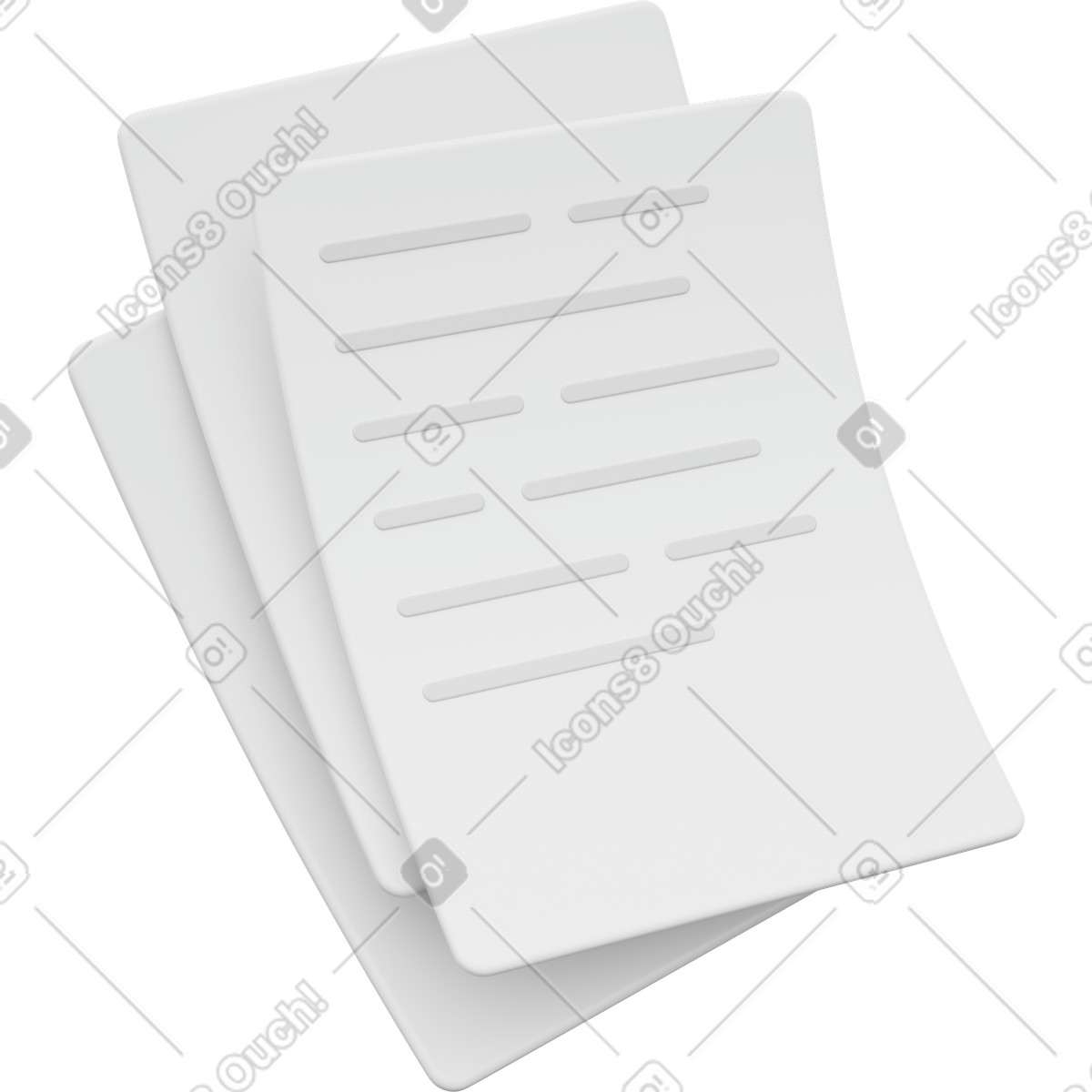 3D Playful スタイルの Document pages stack symbolizing business paperwork and office report template のイラストをPNG、SVG形式でダウンロード