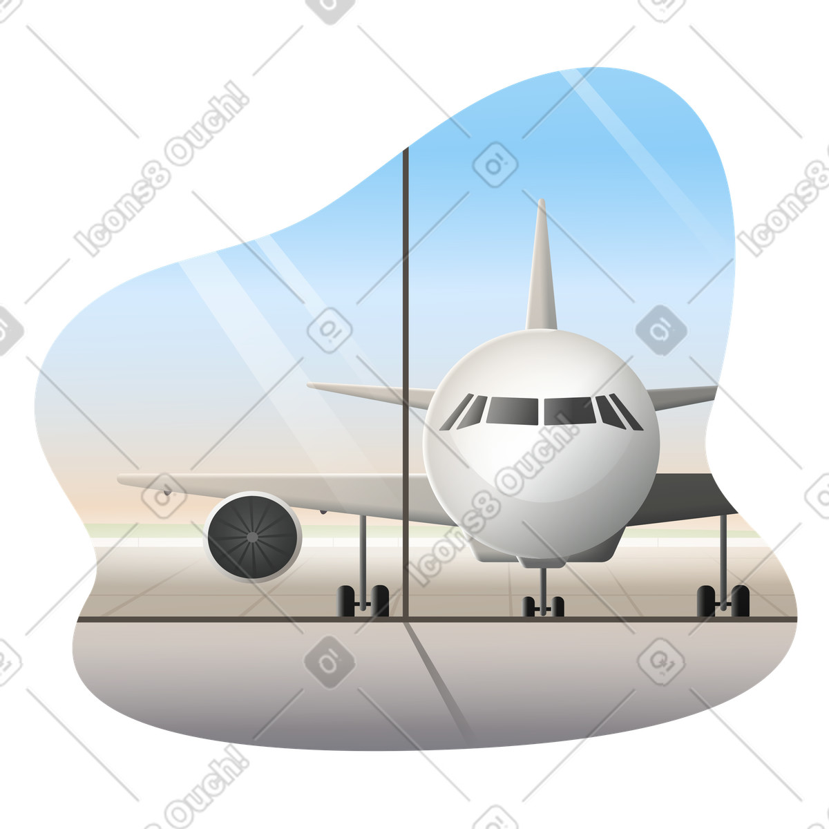 Big airport background illustration featuring clipart graphics available in PNG