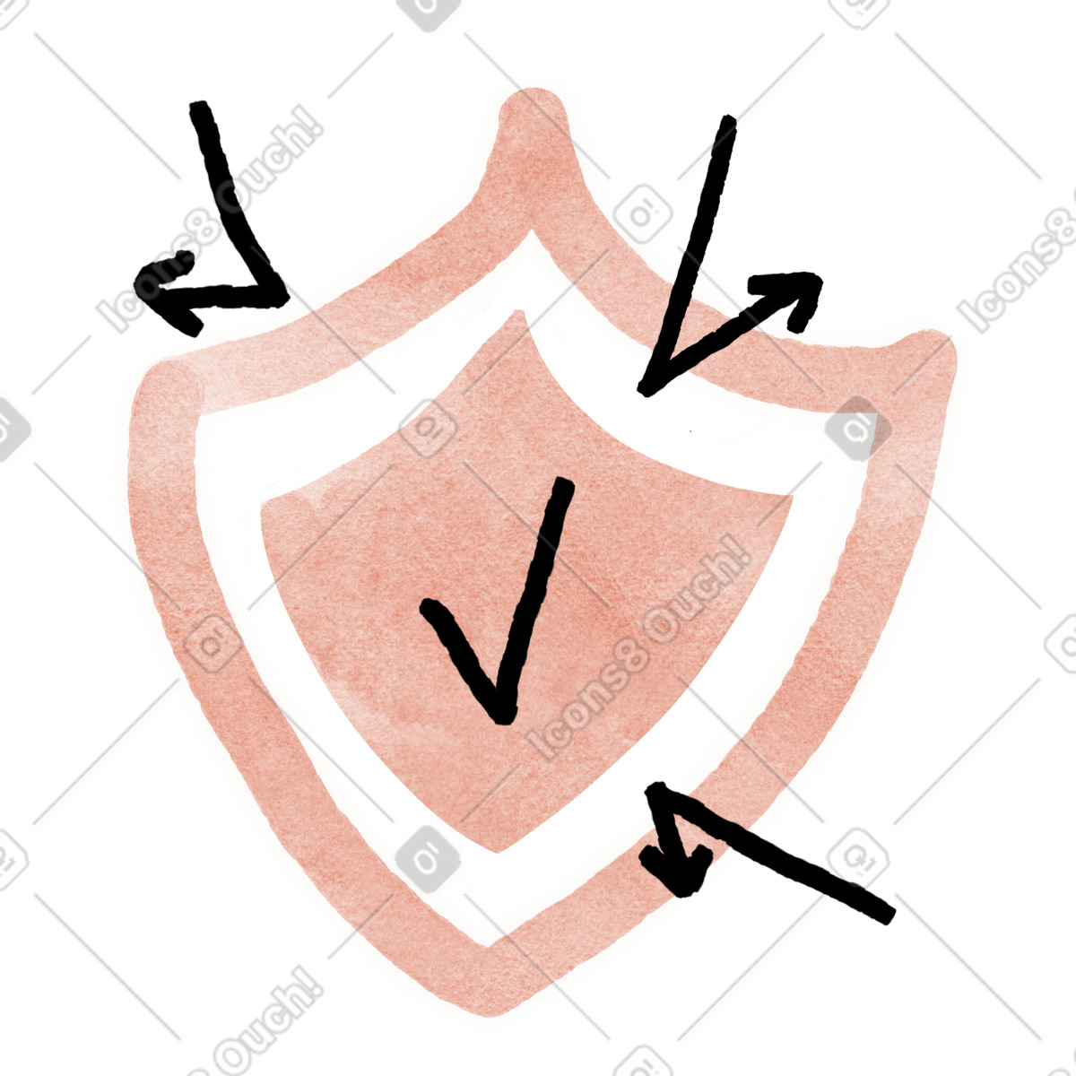 Cybersecurity shield graphic indicating approved access and incoming threat arrows illustrazione in stile Anthropic Claude Hand Drawn scarica in PNG, SVG