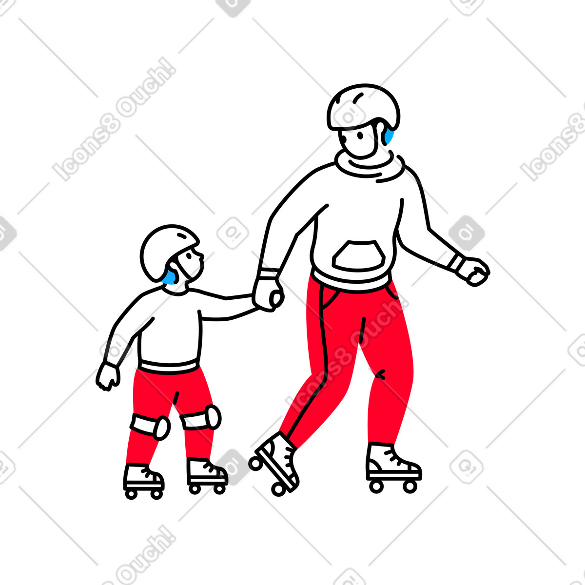 Parent and kid roller skating together illustration in Transistor style download in PNG, SVG