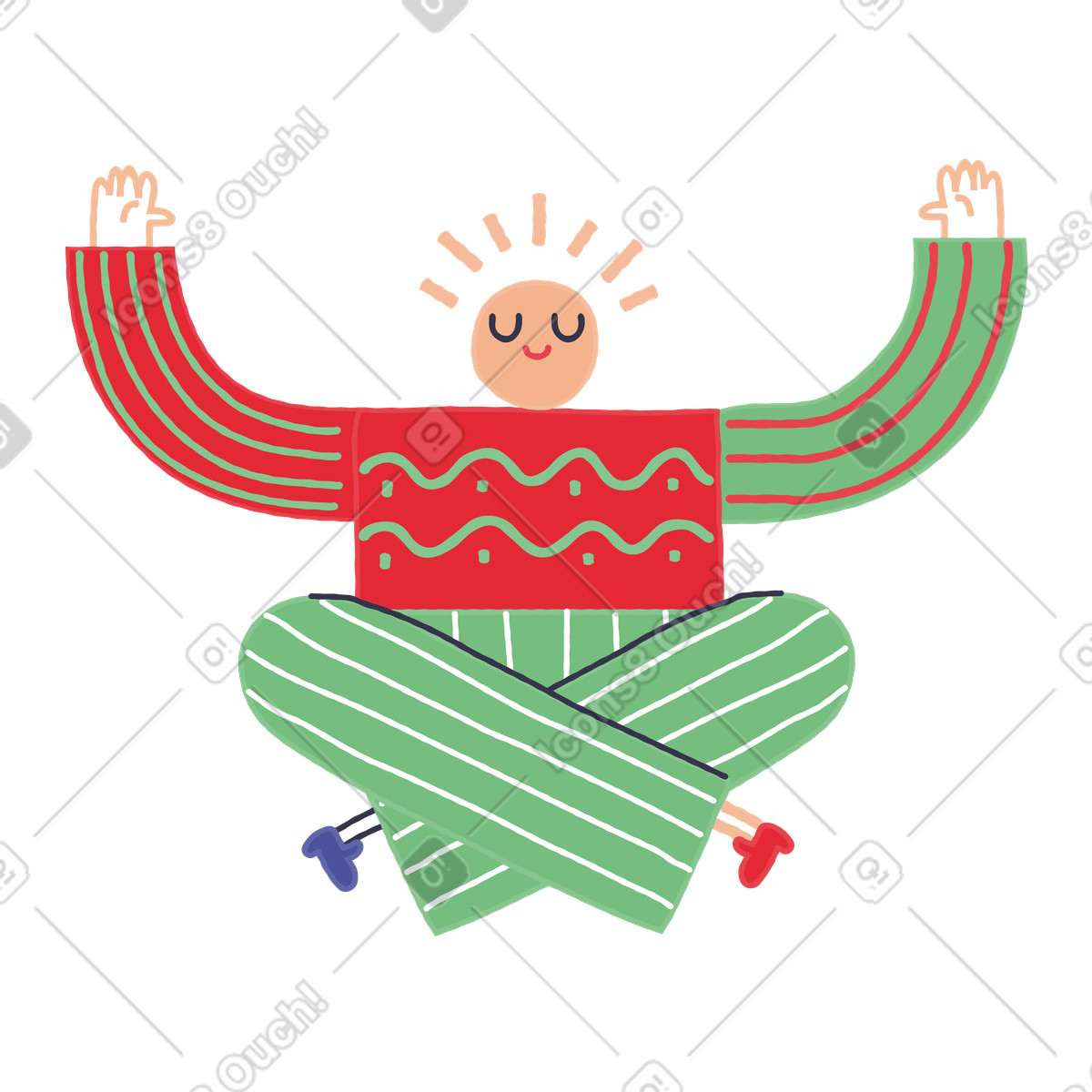 Illustration Homme assis et relaxant en position du lotus dans le style Stripy à télécharger aux formats PNG, SVG