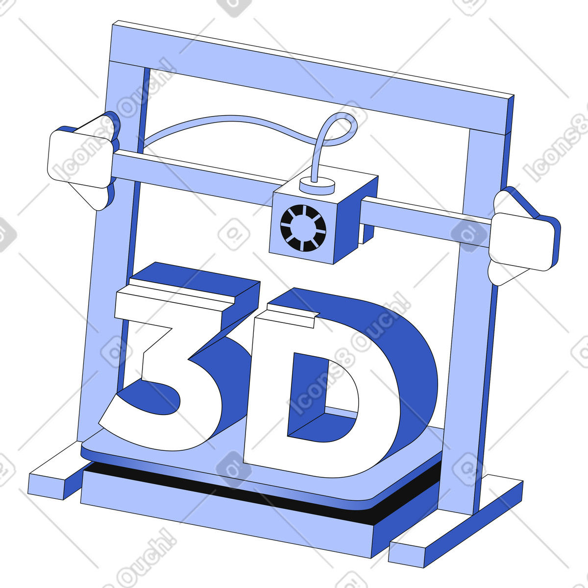3D printer creating 3D sign, Modern engineering and modeling illustration in PNG, SVG