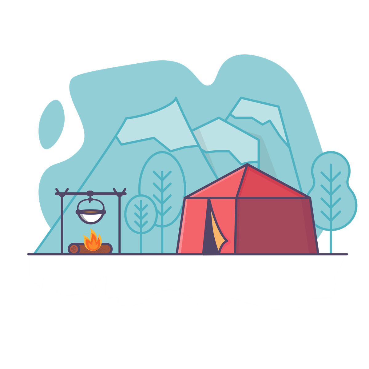 Ilustración Tent and campfire in mountain forest, nature travel recreation en estilo Gummy a descargar en PNG y SVG