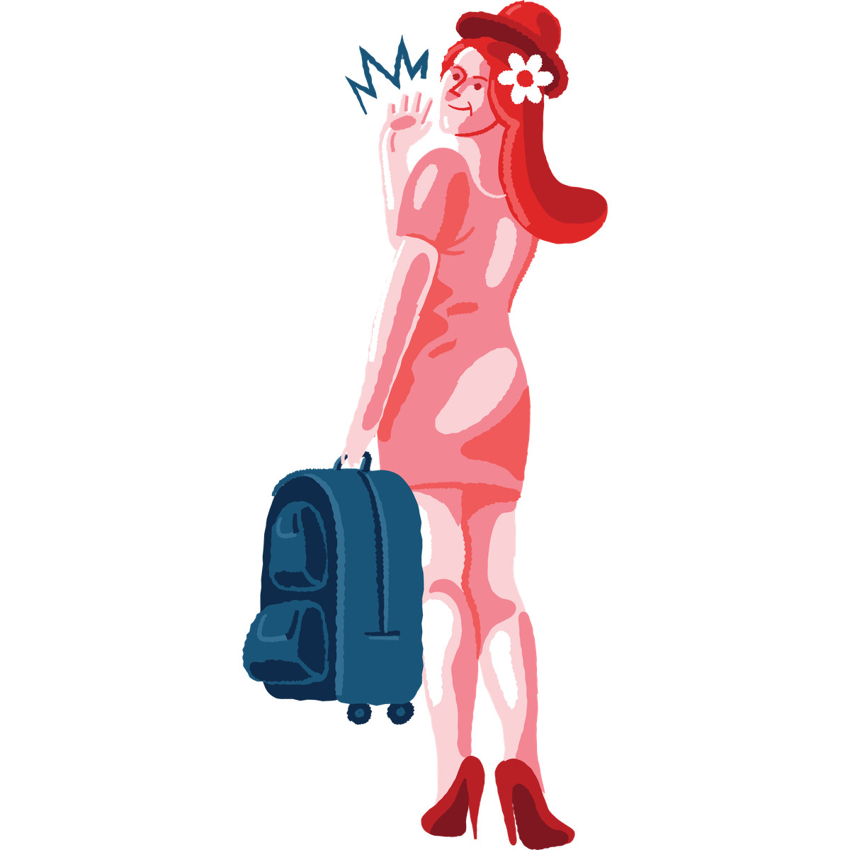 Ilustração de Traveler waving with suitcase, Farewell or see you soon em no estilo Cherry para baixar em PNG, SVG