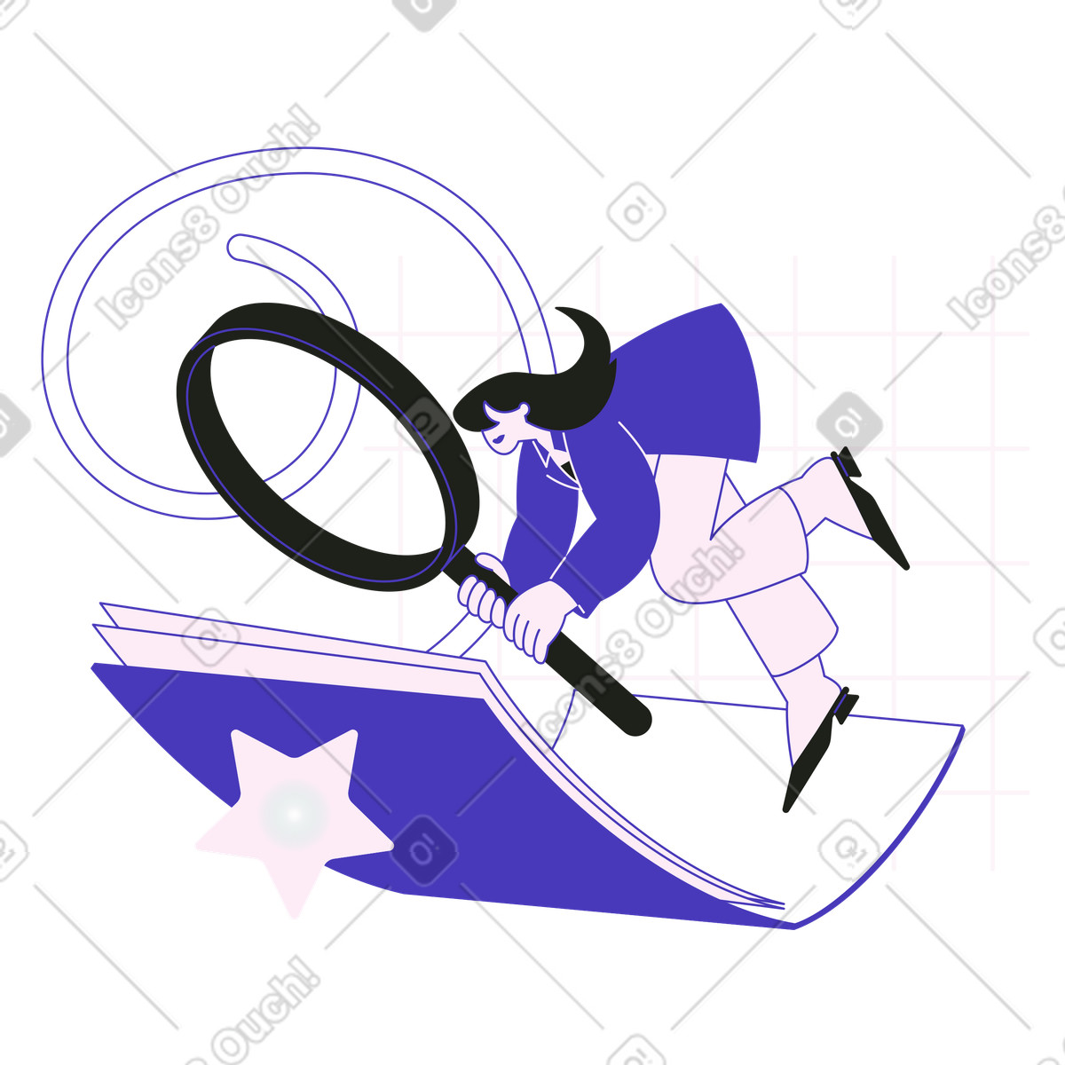 Illustration Responsable du recrutement à la recherche de curriculum vitae dans le style Blueberry télécharger aux formats PNG, SVG