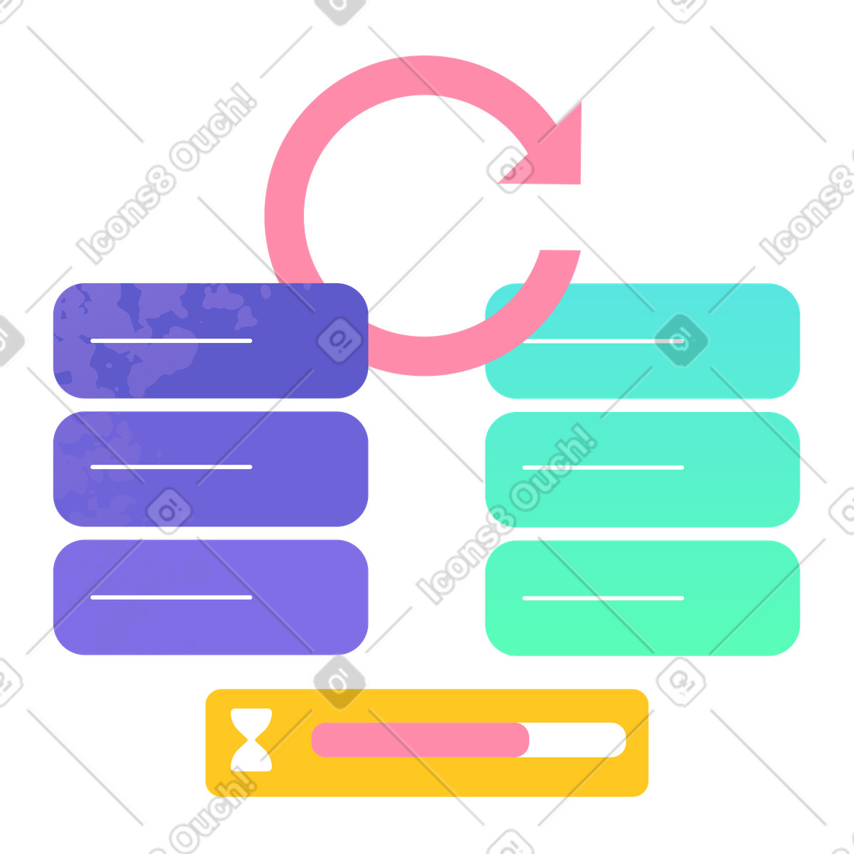 Automated data backup process, Scheduled data synchronization, Database archiving in progress illustration in PNG, SVG