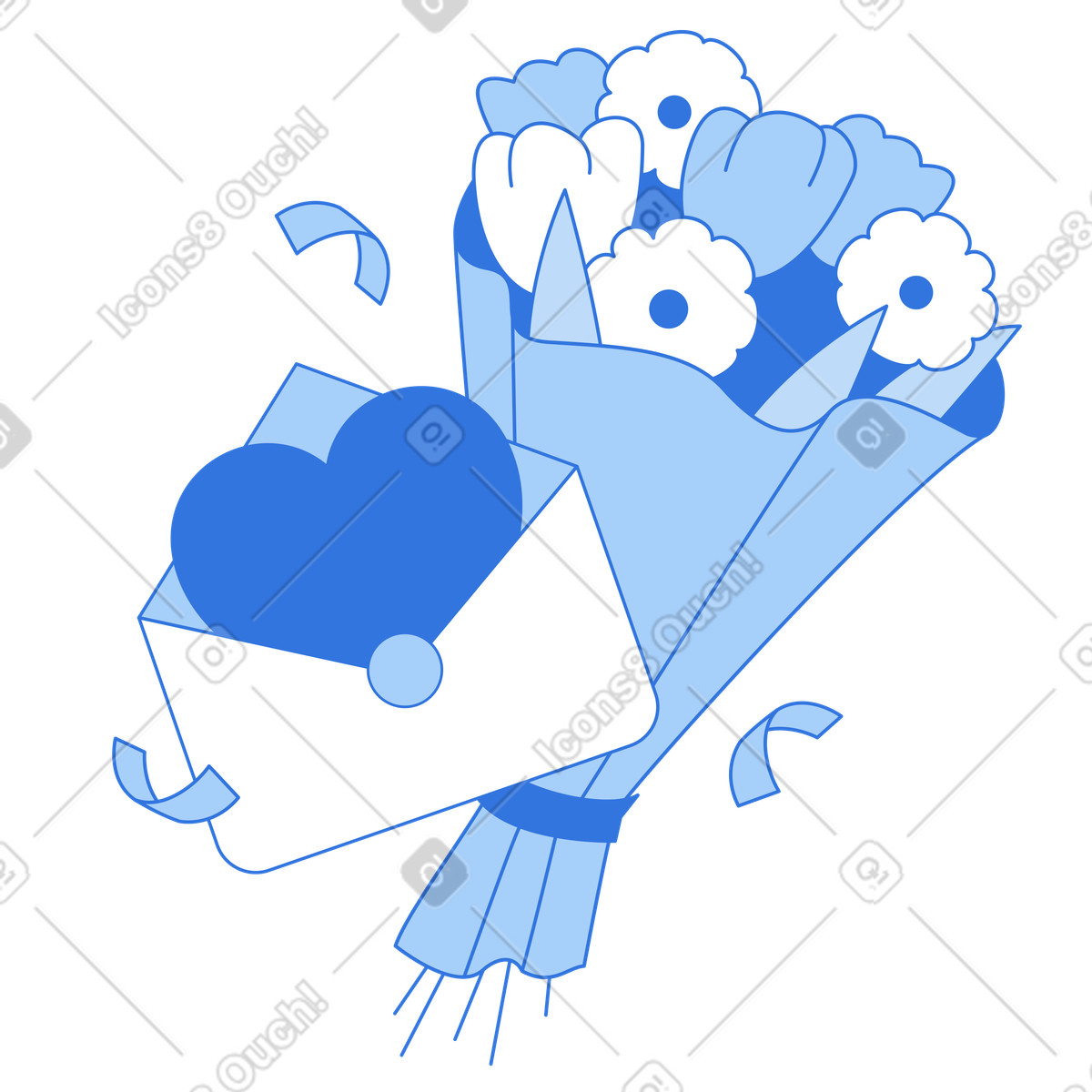 下载 Sky 风格的 一束鲜花和一封情书 插画，支持 PNG、SVG 格式