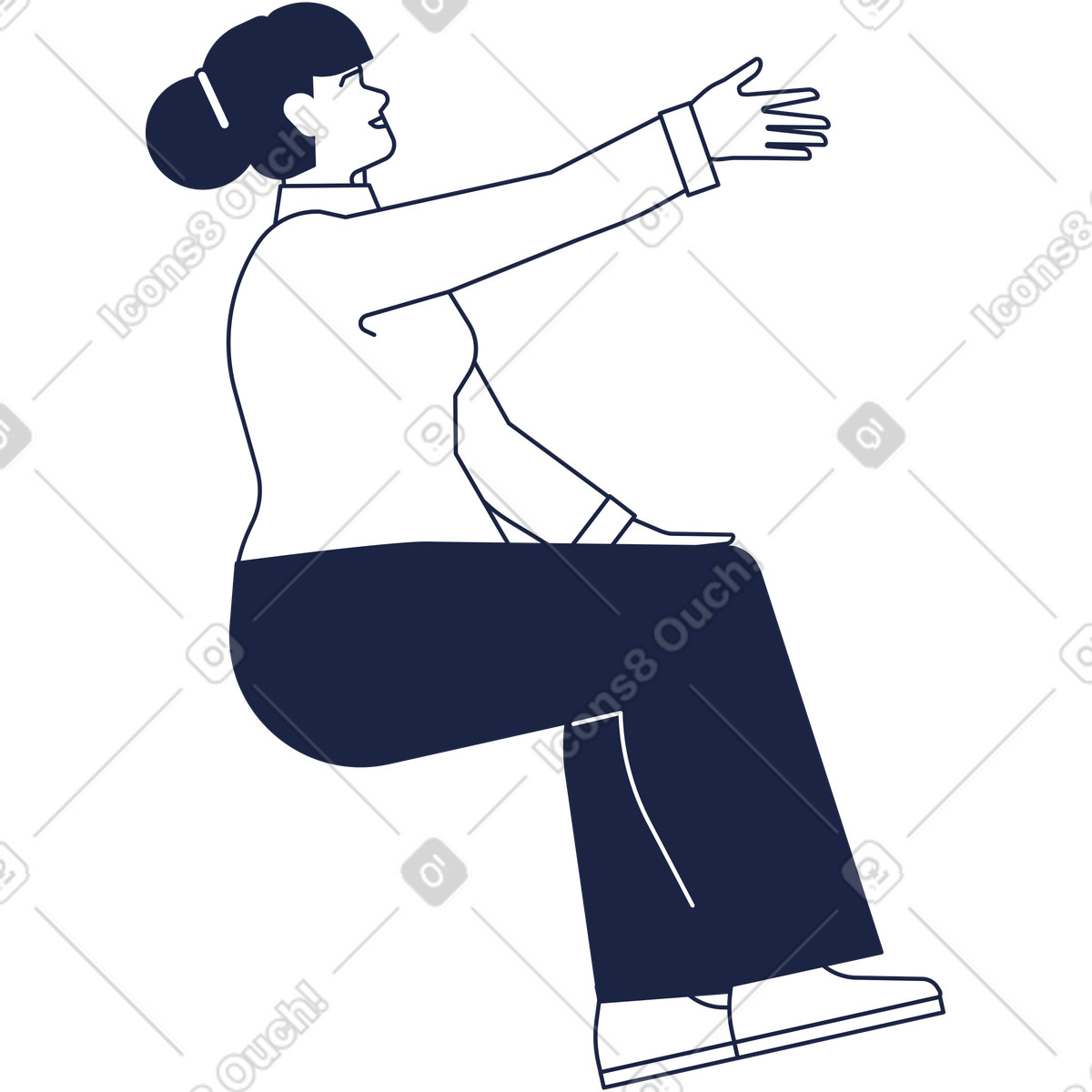 Illustration Woman sits and holds out her hand to greet dans le style Urban Line à télécharger aux formats PNG, SVG