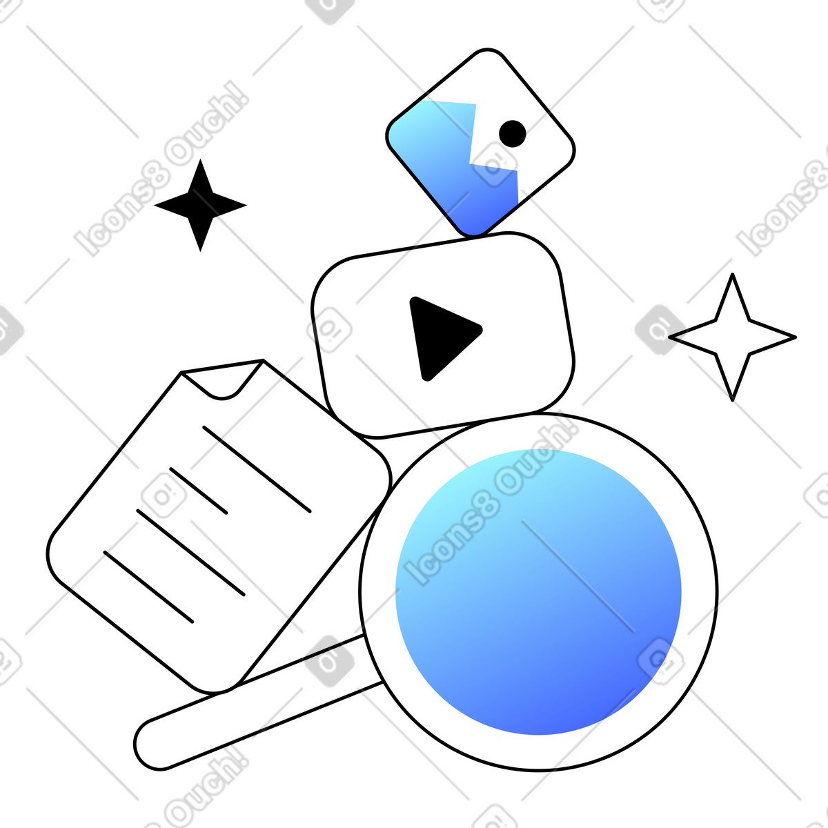 Searching for information and content illustration in Azure style download in PNG, SVG