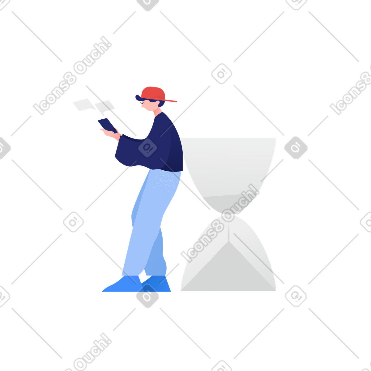 Uomo che chiacchiera al telefono vicino alla clessidra illustrazione in stile Clip scarica in PNG, SVG