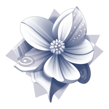 A flower composed of various overlapping shapes and patterns. The flower has a central bloom with multiple petals radiating outward, featuring different textures such as smooth, rough, and patterned surfaces. The design integrates contrasting elements like spiral, striped, and dotted motifs that blend together. The background consists of a series of geometric shapes that frame the flower, enhancing its visual complexity.