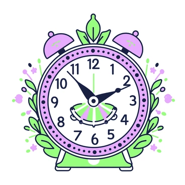 An engraved illustration of a vintage clock is displayed prominently. The clock features intricate details, including visible gears that are expertly woven into its design. The hands of the clock are elegantly shaped, indicating the time precisely. The clock face is adorned with ornate numbers and markings, enhancing its vintage aesthetic. Surrounding the clock, there are decorative elements such as floral motifs and scrollwork, adding to the overall complexity of the illustration.
