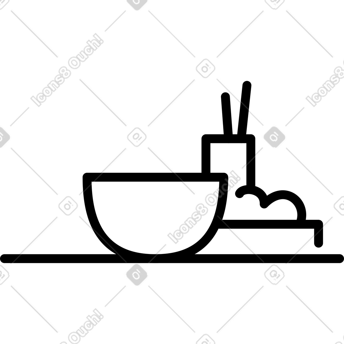 Illustration Cup and plate silhouette minimal kitchenware dishware symbol icon dans le style Notion Line Art à télécharger aux formats PNG, SVG