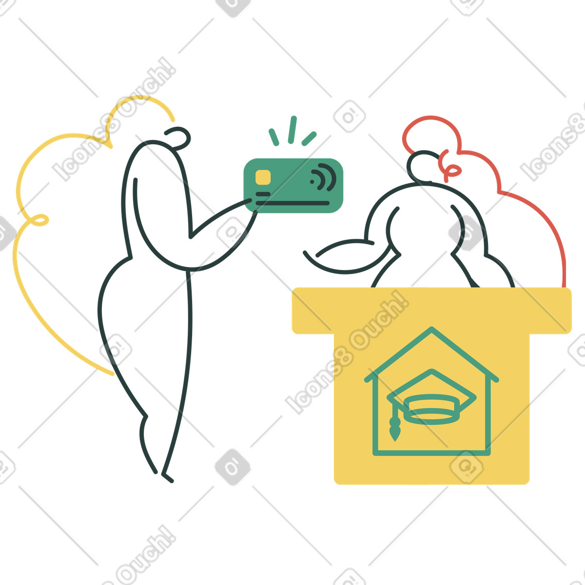 Paying for college education with card illustration clipart educational graphics vector images