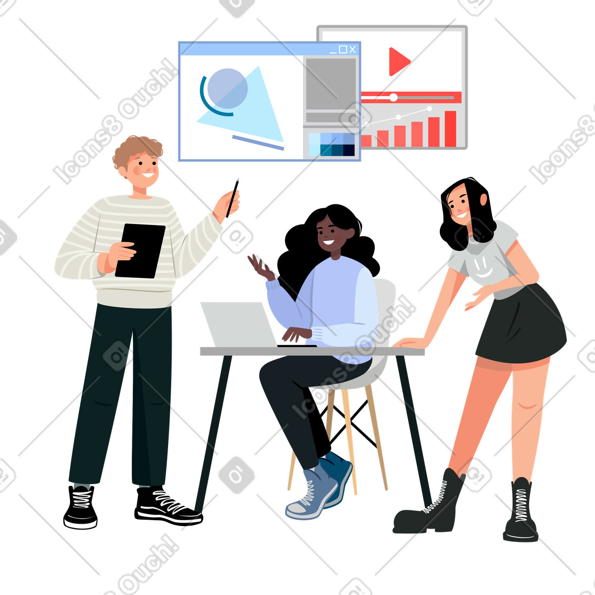 People discussing new project in the office illustration Lagom style download PNG, SVG
