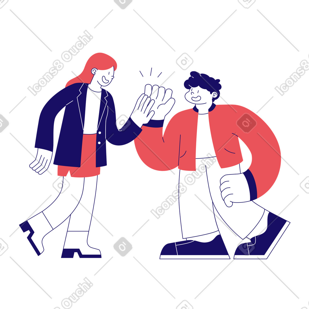 Coworkers celebrating with high five, Achievement and teamwork illustration in Bendy style download in PNG, SVG