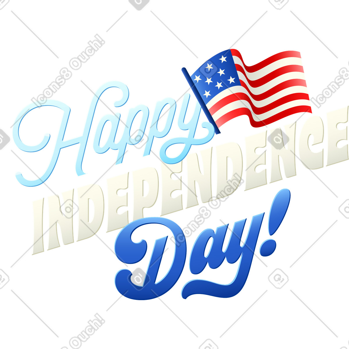 Schriftzug „happy independence day!“ mit flagge-Illustration im Lettering-Stil als Download in PNG, SVG