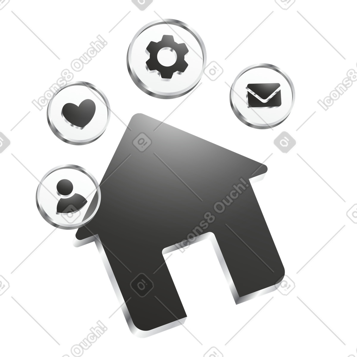 Home icon with app shortcuts, User dashboard navigation illustration in Token style download in PNG, SVG