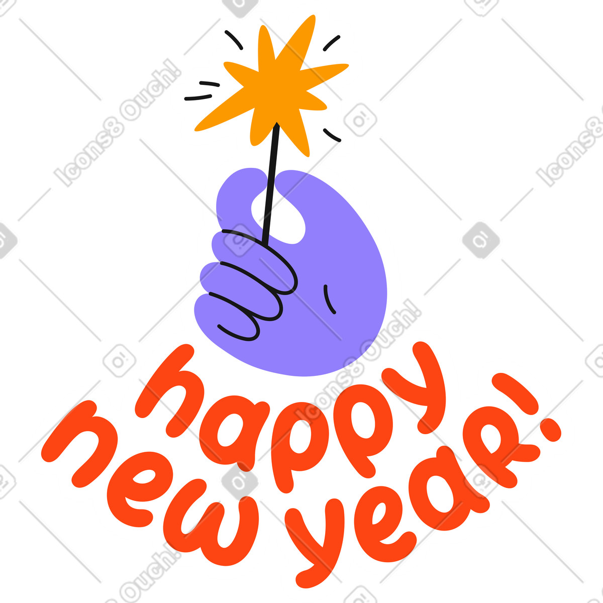 Ilustração de Mão e letras feliz ano novo! adesivo em PNG e SVG