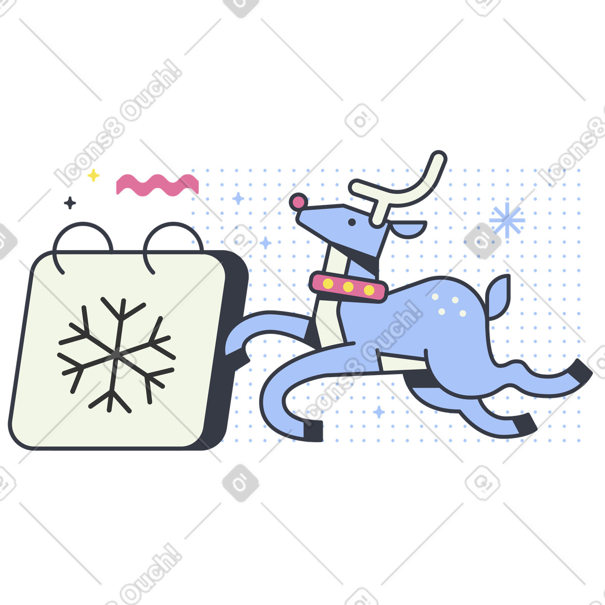Ilustración Calendario de invierno y ciervos navideños en estilo Abstract a descargar en PNG SVG