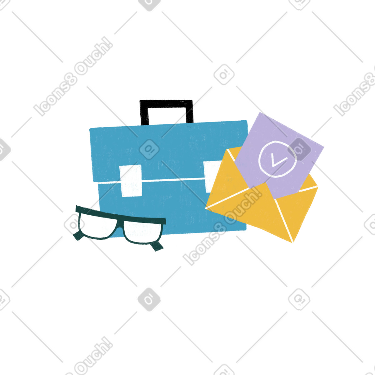 Ilustração de Pasta, óculos e carta oferta emprego em no estilo Tutti para baixar em PNG, SVG