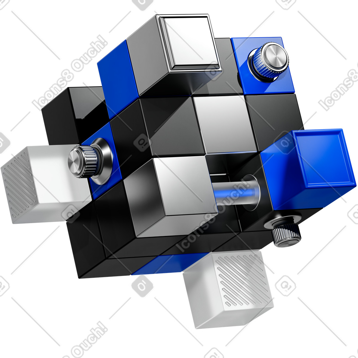 3D Pro スタイルの Cube modular device with metal knobs and sliding control rod のイラストをPNG、SVG形式でダウンロード