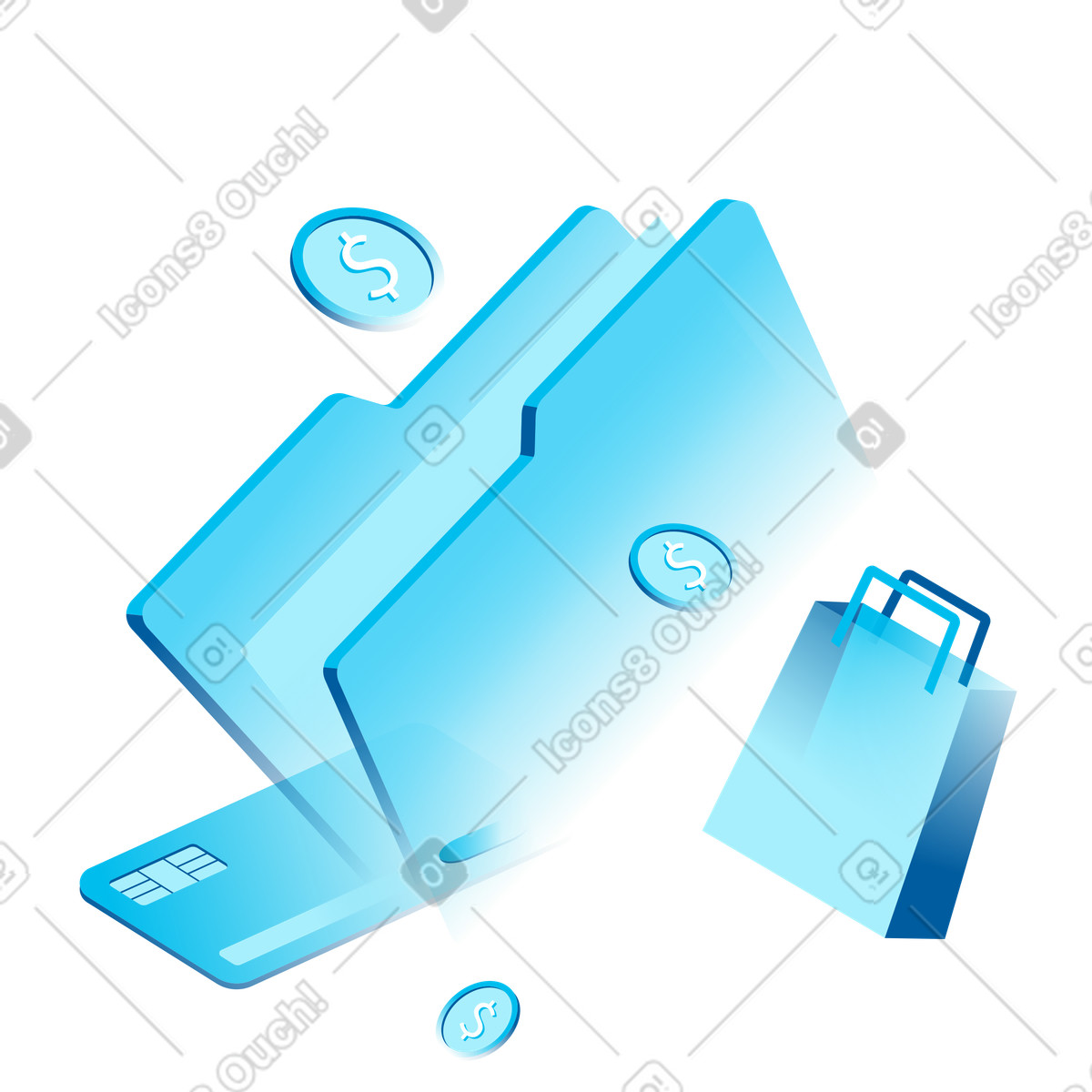 Paying for online purchases with bank card, Cashless checkout stores illustration in Icy style download in PNG, SVG