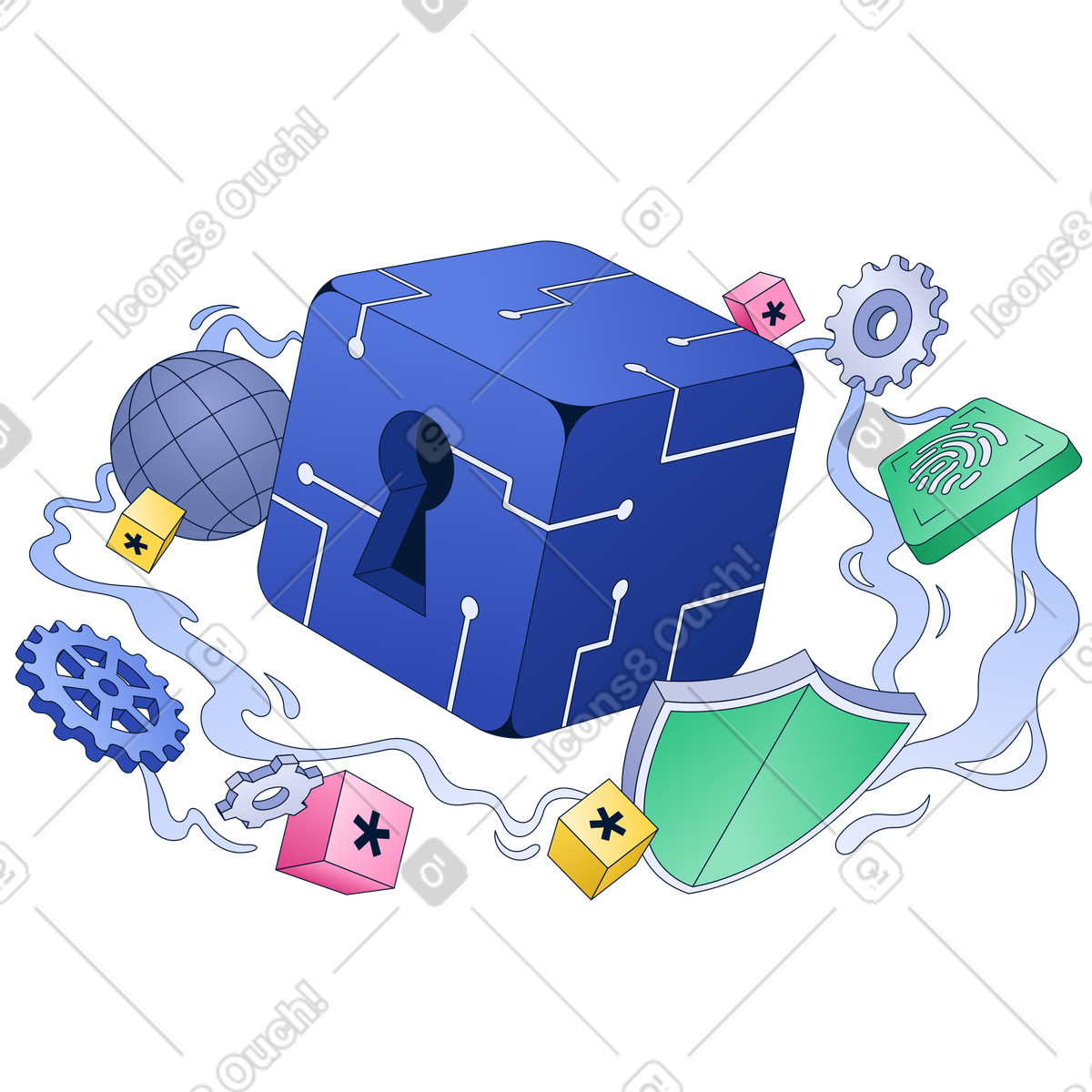 Cyber security, digital data protection illustration in PNG, SVG