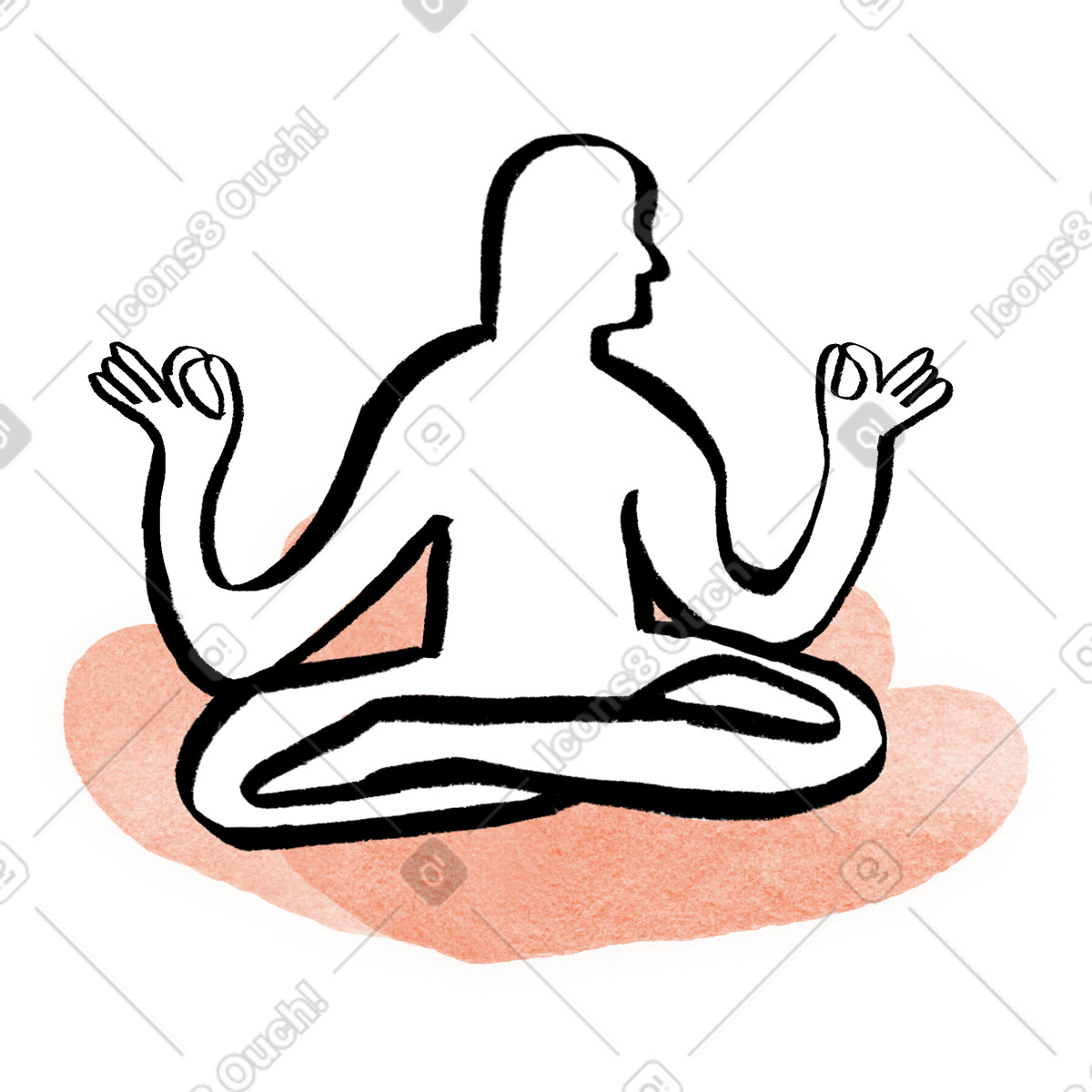 Illustration Méditation en position du lotus, pleine conscience et relaxation dans le style Hand-drawn animation à télécharger aux formats PNG, SVG