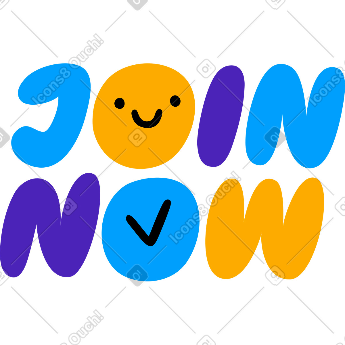 Scritta adesiva gonfia multicolore unisciti ora al testo illustrazione in stile Lettering scarica in PNG, SVG