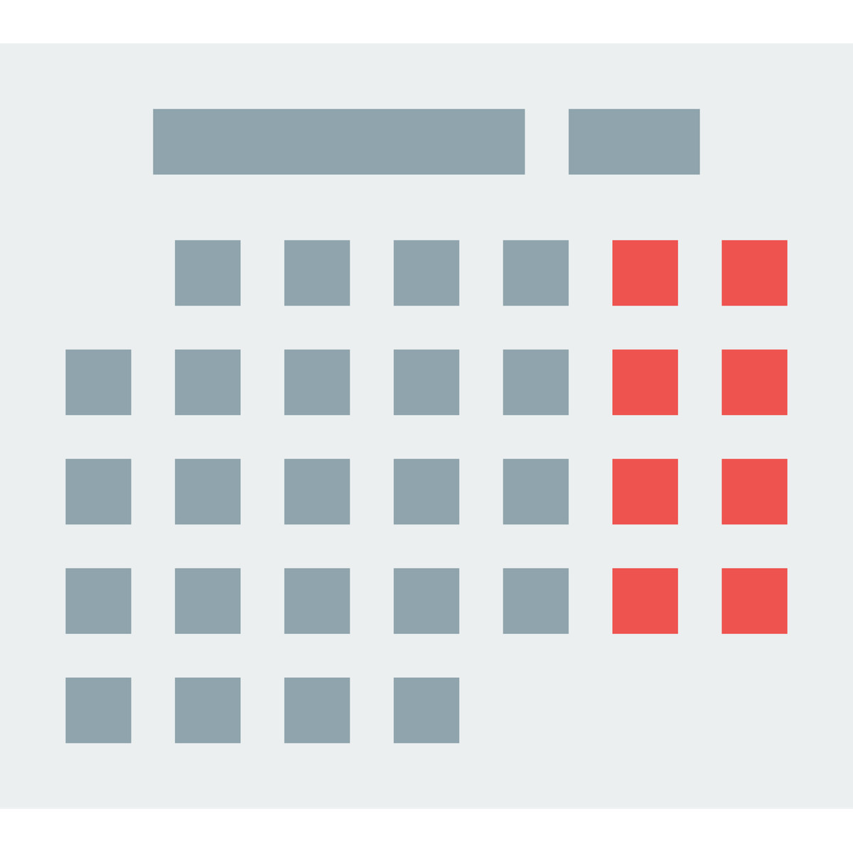 Ilustración Monthly calendar with red highlighted weekend dates en estilo Fogg a descargar en PNG y SVG